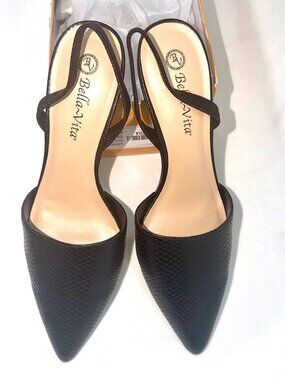 Bella Vita Women's Black Faux Leather Snake Sarah II Pump Heels Shoes Size 8M